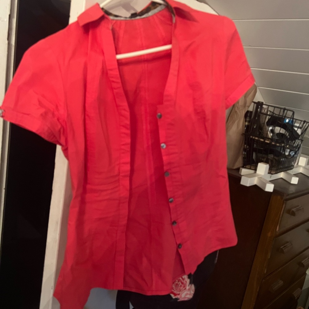 Express Bright Red Button-Down Shirt